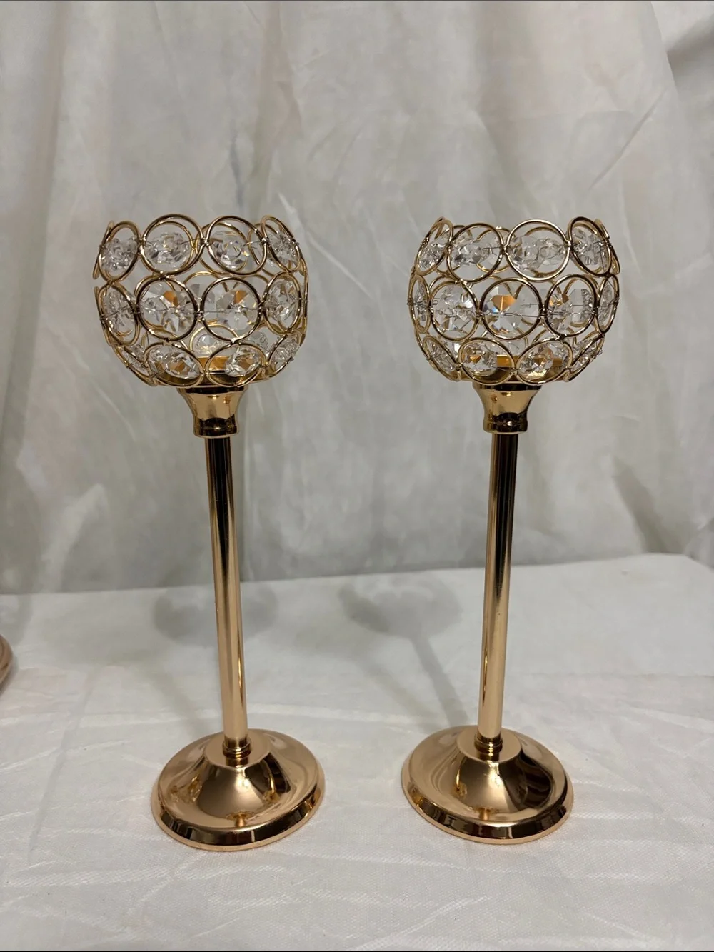 Rose Gold Crystal Tea Light Candle Holders Set NWOT